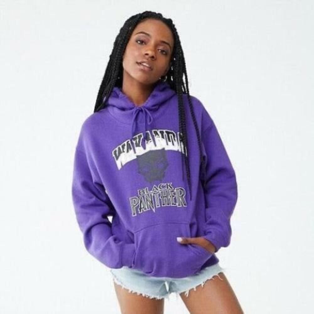 Wakanda Forever Black Panther Purple Hoodie, Forever 21, Size 0X